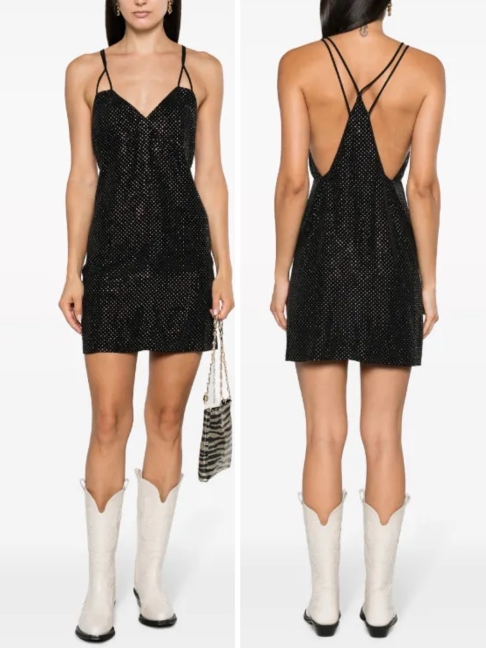 NWT Zadig & Voltaire Rohana CDC Strass Strappy Slip Dress Black Rhinestone Silk